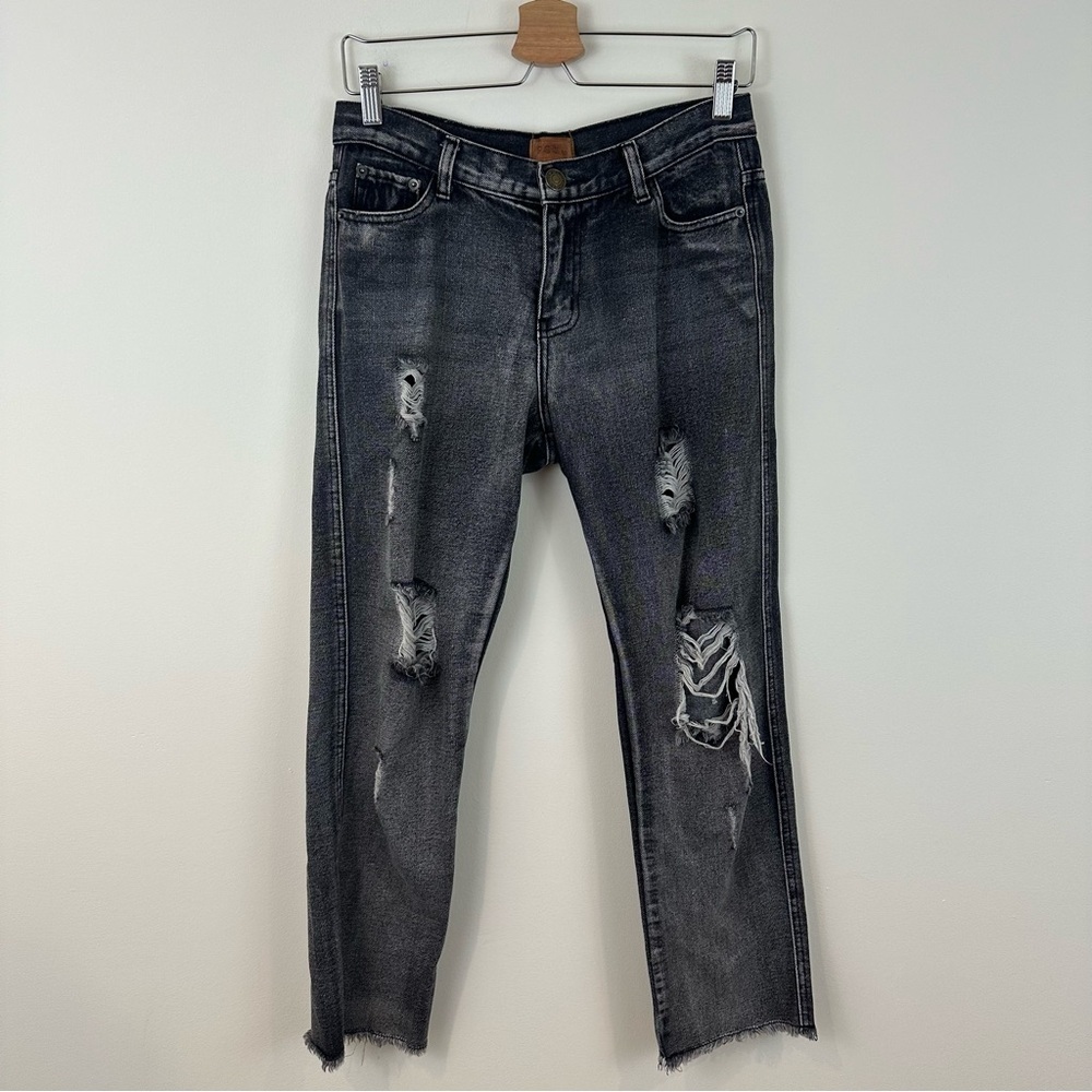 Pol Charcoal Denim Distressed Slim Boyfriend Fit Jeans Size Medium Women's